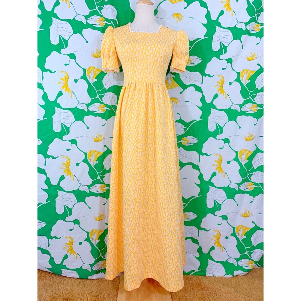 Vintage 70s Sherbet Orange Hippie Prairie Dress